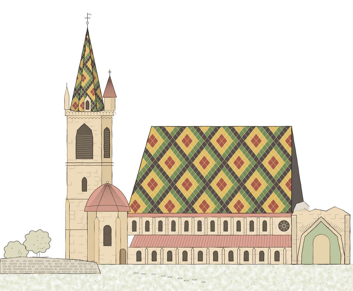 L'abbatiale de La Bénisson-Dieu et son toit de tuiles vernissées
